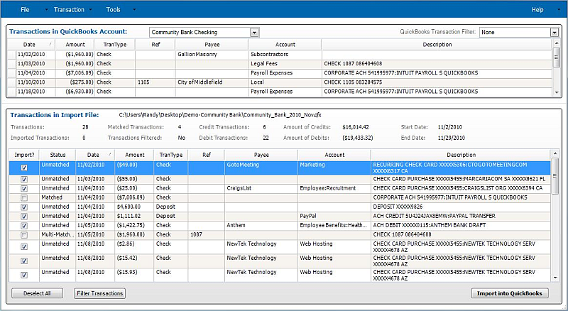 Import Transactions Window